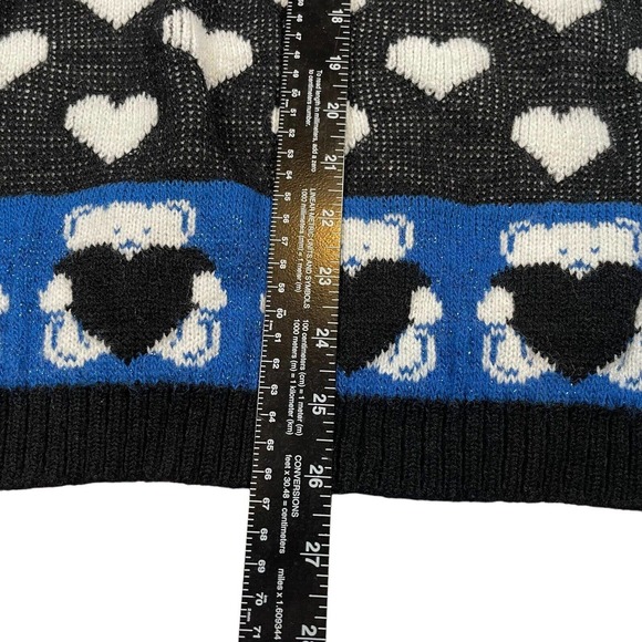 Vintage Abstract Design Sweater Pullover Blue Black 90s USA Knit Large Dog Heart - Picture 6 of 7